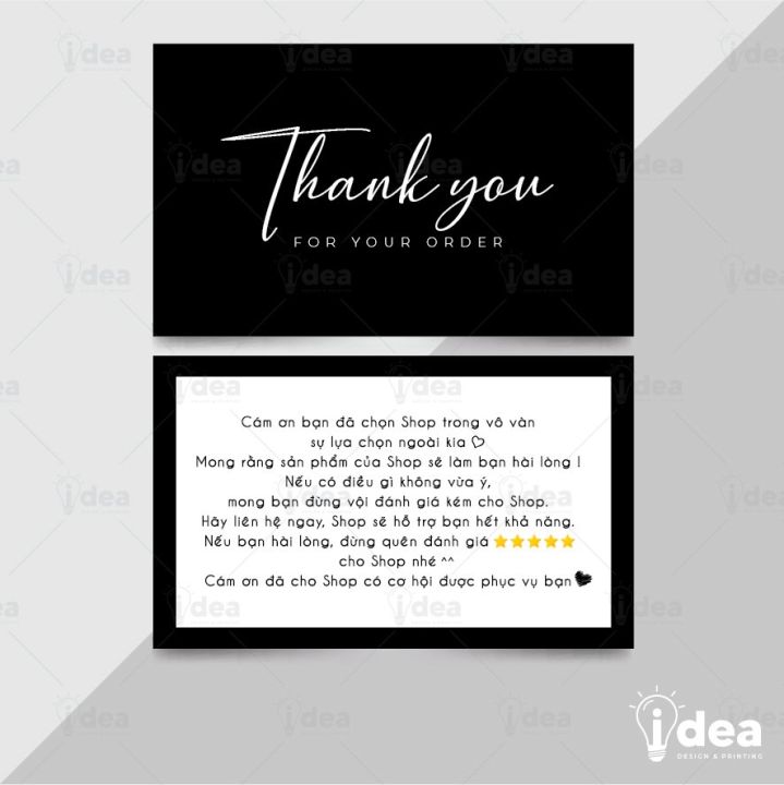 Card Cám Ơn, Card Thank You, Thiệp Cám Ơn, Thiệp Thank You - Size 9x 5.4cm Chất Liệu C300 Cán Màn Mờ 2 Mặt Card Màu Đen Sang Trọng - iDea Design