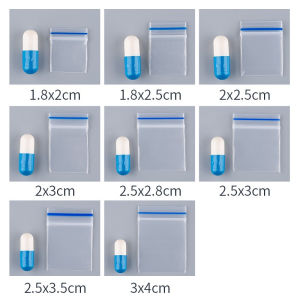 100pcs Transparent Blue Edge Mini Zipper Plastic Bags Small Sealing Jewelry Packaging Pouch Storage Waterproof Reusable