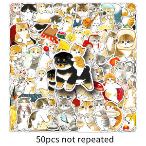 50 miếng dán động vật hoạt hình dễ thương cho mèo con vẽ tay trang trí chống thấm nước tự dính không có dấu và không có keo để lại in độ nét cao