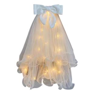 Luminous Long Tulle Wedding Veils Bowknot Decors Bridal White Veil for Marriage Wedding Celebration Party Accessories