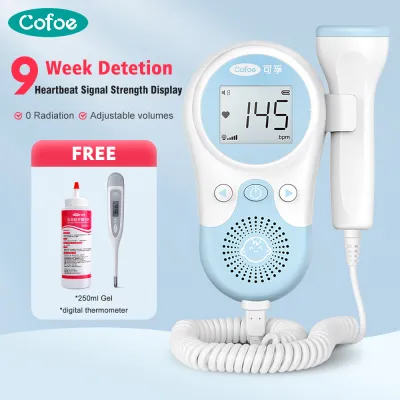 【+Gel & Thermometer】Cofoe Doppler Fetal Heartbeat Monitor Ultrasound Baby Heart Rate Detector Stethoscope for Pregnant