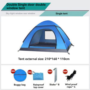「Stock Ready In M’Sia」 Outdoor 2 Doors Tent For 3-4/6-8 Persons Camping Tent Family Tent Automatic Double-Layer Waterproof Rainproof Tent Uv Foldable Tents