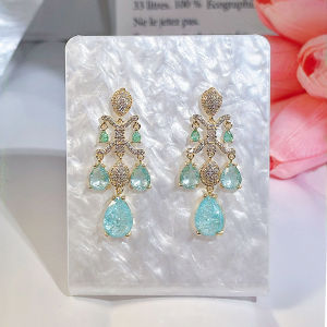 SEQUITO Designer Women Chandelier Long Drop Dangle Earrings Gold Color Pave Setting Blue White Crystal Stone Evening Party Ear Jewelry SE884