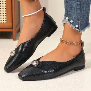 Free Shipping Retro Fashion Versatile Shallow-Toe Flats For Women Autumn And Winter Collection Square-Toe Niche Design Flat Heels Grandma Shoes Available In Large Sizes
