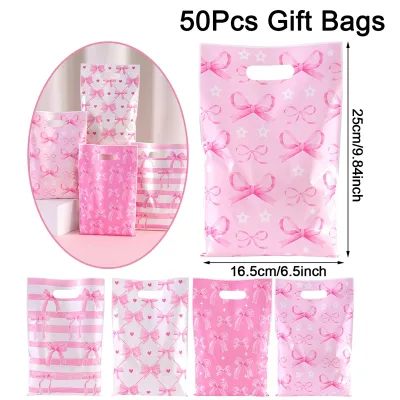 10/20/50pcs Sweet Bow Loot Bags Pinck Small Bow Candy Gift Bags With Handles Girls Princess Birthday Decor Wedding Party Favor Supplies