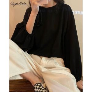 Koreans autumn t-shirt Fashion Loose Blouse Women Baju Tshirt Cotton Perempuan Murah Lengan Panjang Autumn Muslimah Top