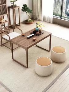 AUREO Balcony Table And Chair Balcony Coffee Table And Chair Combination New Chinese Style Solid Wood Coffee Table Wooden Coffee Table