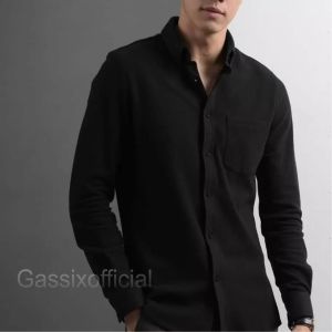Kemeja Polos pria slimfit lengan panjang Hem pria kantor hitam putih navy maron army