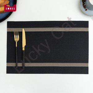 Luxury Nordic PVC Table Runner Light Waterproof Stripe Solid Color Anti-skid Heat Insulation Placemat Desktop Decorative