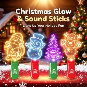 OOC Halloween Lamp LED Glow Sticks with Sound Snowman Elk Colorful Christmas Wands Festive Lighting Santa Claus Christmas Music Glowing Toy Christmas Party