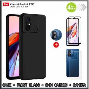 Paket 4in1 Case Xiaomi Redmi 12C A1 A2 Casing Free Tempered Glass Full Layar Dan Camera + Garskin