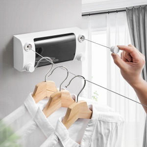 HKStorage Perforated Invisible Clothesline Retractable Double Wire Stainless Steel Wire Rope Hotel Indoor Bathroom Drying Racks Other Storage