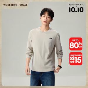 Giordano Beau Monde Men 100% cotton embroidery long sleeve tee Free Shipping 13026791