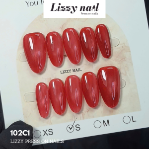 Lizzy Nail 102 | Nailbox Móng Úp Mắt Mèo Đỏ | Set 10 Móng Giả Press On Nails Dự Tiệc Đám Cưới Kỷ Yếu