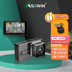FHD 1080P กล้องติดรถยนต์หน้าและหลังเครื่องบันทึกกล้องเลนส์คู่ในรถ Asawin A12J การมองเห็นได้ในเวลากลางคืนวงจรอัตโนมัติวิดีโอหน้าจอ IPS 3.0นิ้ว