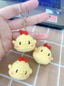 Móc khoá Thú Mini Bò sữa Gà Cừu Hổ Cún Heo Ếch Gấu Khỉ Mèo Thỏ xinh đáng yêu handmade bằng len by Hebebu