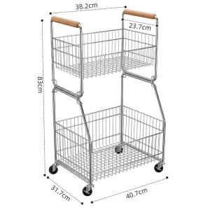 Sacesr Stainless Steel Storage Baskets Double-layer Laundry Storage Baskets Thickened Mobile Cart With Wheels Luxury Home Storage R6P8Q