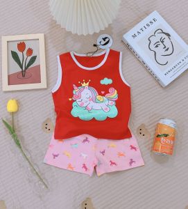 [Hoàn Tiền 6%] Lyvyshop - (Cotton SG đẹp) Bộ sát nách bé trai bé gái mùa hè siêu dễ thương bé từ 08kg-26kg (giá 01 bộ)