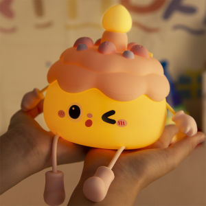 Birthday cake night light daycare touch night light USB rechargeable cute light timer setting. Dimmable and rechargeable bedside lamp portable LED light for room decoration