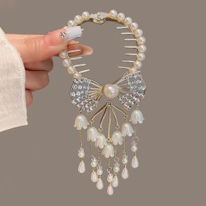 【on hand】Gold Flash Diamond Bow Pearl Lily Tassel Ball Hair Clips Disc Hair Fixed Buckle Hair Pin
