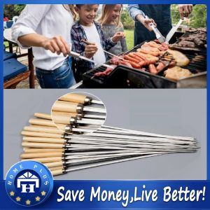 【Local delivery】 10/20/30/50PCS Barbecue Skewers Reusable Flat Stainless Steel Barbecue Skewers BBQ Needle Stick For Outdoor Camping Picnic Tools BBQ Stick-Stainless Steel Handle