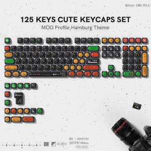 WOMIER 125 Key Hamburger MOG Profile Five Sides Dye Sublimation PBT Keycaps Custom Rounded Cute Keycaps for Cherry MX Switches Gaming Keyboard