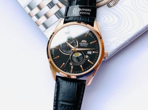 ĐỒNG HỒ NAM CHÍNH HÃNG ORIENT RN-AK0304B (RA-AK0309B10B) Automatic SUN & MOON 5 Black Dial & Leather Sapphire