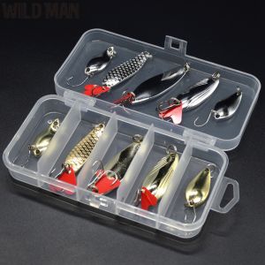 10pcs Fishing Spoon Bait Set Hard Metal Lures with Box for Saltwater and Freshwater Anglers