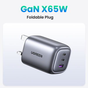 UGREEN 65W GaN 3-Port Fast Charger Travel Charger 2C1A 2 Type C 1 USB A Charger for MacBook Pro/Air Dell XPS iPad Mini/Pro iPhone 15 14 13 Pro Max iPhone 15 Plus Samng Galaxy S23 Ultra S22 Pixel and More