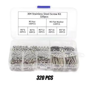 120/320pcs Stainless Steel Screws Bolts and Nuts Set Phillips Round Head Screw Snap-In Nuts M2 M2.5 M3 M4 M5 for DIY Repair Screws