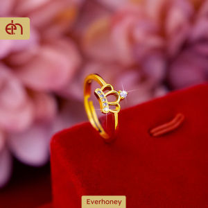 Everhoney Elegant Crown Gold Ring Free Size 6-10 Anti Scratch Ring Luxury Jewelry for Women Girls