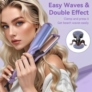 Curling Iron Hair Crimper Waver Beach Deep Waver Hair Curler Tool with Ceramic 3 Barrel Salon Quality Waves Curls Dual Voltage