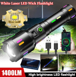 3000M Long-Range Flashlight TYPE-C Rechargeable Camping Torch Zoomable Search Spotlight with Luminous Strips