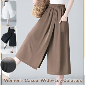 Ice Silk Wide-Leg Pants Culottes Cropped Pants Summer Thin Loose Slim Womens Casual Pants Plus Size Breathable Comfortable