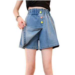 New Summer Childrens Denim Shorts Under the Skirt For Teenage Girl Casual Skirt with Shorts Kids Colorful Button Jeans Culottes