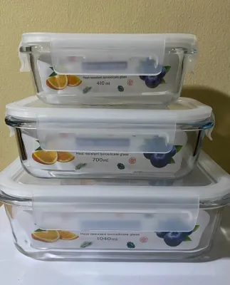 Glass Food Storage Containers with Airtight Lid [3 containers with lids] Microwave/Oven/Freezer & Dishwasher Safe (3pcs-1set}