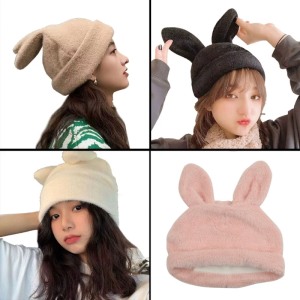 Cartoon Bunny Ear Hat Winter Furry Plush Hats for Women Plush Keep Warm Hats Cold Weather Christmas Gift for Girls