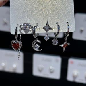 [COD] Biubiuni 6 cái bộ Goth Punk Cổ Điển Pha Lê Trái Tim Mặt Trăng Chữ Thập Sao Mặt Dây Chuyền Bông Tai Cho Nam Giới Phụ Nữ Y2K Thẩm Mỹ Đồ Trang Sức Phụ Kiện