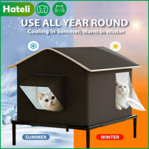 HATELI Nhà làm mát cho mèo có thể gấp gọn làm mát ngoài trời chống thấm nước cách nhiệt có điều hòa dùng trong nhà ngoài trời dùng cho mèo hoang mùa hè mọi mùa