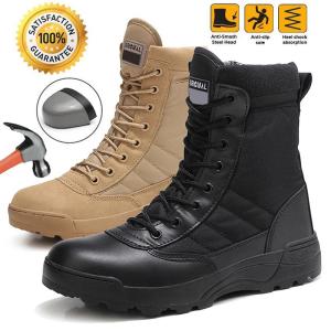 TOMITANY【With Steel Toe】Tactical Boots for Men Ultralight Shoes Non Slip Biker Boots Casual Mountaineering Boots Safety Shoes for Men Anti-smash-proof Safety Shoes Steel Toe Steel Non-slip Work Shoes