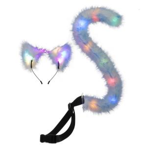 Operated Light Up Cats Ears Headpiece With Matching Furry Tail Adjustable For Costume Event