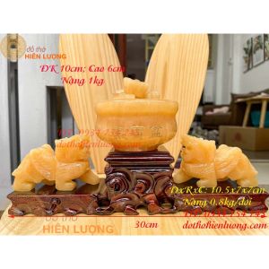 Bộ bát tụ bảo và tỳ hưu bằng đá để bàn thờ thần tài (1 bộ)