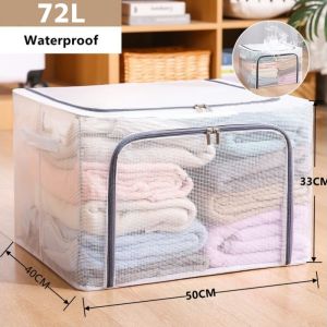 OUTDOORMORE 72L/110L Foldable Stackable Oxford cloth Storage Box Organizer With Steel Frame For Clothes Waterproof