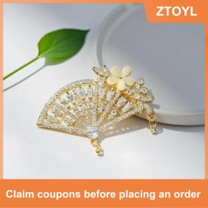 【ZTOYL】 Trung Quốc Phong Cách Thời Trang Sang Trọng Rhinestone Hình Quạt Trâm Cài Cho Phụ Nữ Quần Áo Phụ Kiện Áo