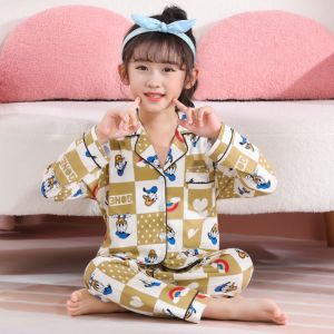 Hobibear Dễ Thương in hoạt hình Trẻ Em Của Bộ Đồ Ngủ Tay áo dài Button-up Ngủ Cho xuân thu cho bé gái Thoải Mái Mềm Mại Nhà Mặc