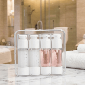 NBANLIKE Transparent Travel Refillable Bottles Set Leak Proof Reusable Vacuum Press Pump Bottles Lightweight Save Space Liquid Dispenser Bottle Cosmetics