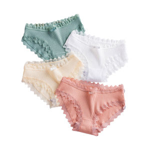 Quần lót nữ Cotton gân tăm Viền ren - Quần lót nữ gân tăm kháng khuẩn thoáng khí siêu mềm qgt