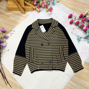 Áo Khoác Len Sọc Caro Cổ Vest Dáng Rộng 80kg Trở Lại Cao Cấp Ulzzang Hồng Nhi Store