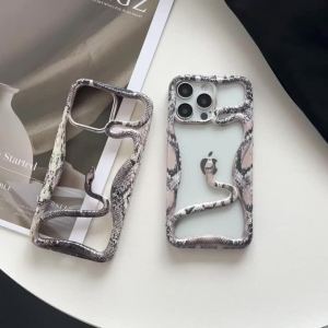 Ốp điện thoại rỗng hình rắn 3D sang trọng cho iPhone 16 Pro Max 15 14 Plus 13 12 11 chống sốc da bóng vỏ làm mát