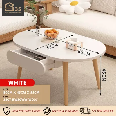 [3S FURNITURE] Modern Rustic Simple 1.5CM Thickness Solid Rubber Wood Coffee Table With Drawer * FREE DELIVERY＆INSTALL* (1Yr Local Warranty)